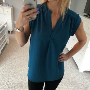 XS Gibson Teal Turquoise Blouse Top